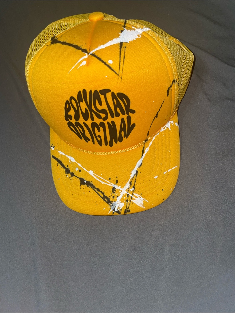 Rockstar Original Yellow Mesh Trucker Hat with Paint-Splash Detail